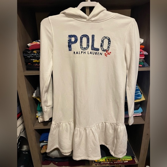 Polo by Ralph Lauren White Sweatshirt Hoodie with Ruffle Hem Girls 12-14 - Picture 2 of 5